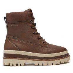 Trapery Tamaris. Brązowe traperki Tamaris, bez wzorów, bez obcasa, bez zapięcia. Za 419.99 zł.