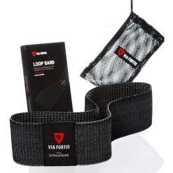Opaski z pętelką Fortis Premium z torbą i instrukcjami ćwiczeń. Czarne torby sportowe VIA FORTIS, bez wzorów. Za 99.90 zł.