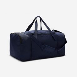 Torba sportowa Decathlon Essential 75 l. Niebieskie torby podróżne Decathlon, bez wzorów, z materiału, na ramię. Za 79.99 zł.