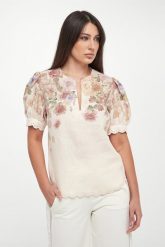 Bluzka damska lniana w kwiaty TWINSET. Bluzki Twinset Milano, bez wzorów, bez kołnierzyka, bez ramiączek. Za 1,179.00 zł.