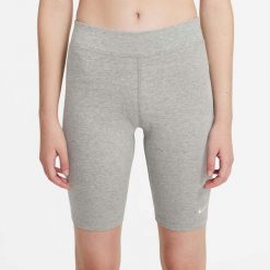 Spodenki treningowe damskie Nike Essentials Bike. Szare szorty sportowe Nike, bez wzorów, z bawełny, na fitness i siłownię, dri-fit (nike). Za 132.80 zł.