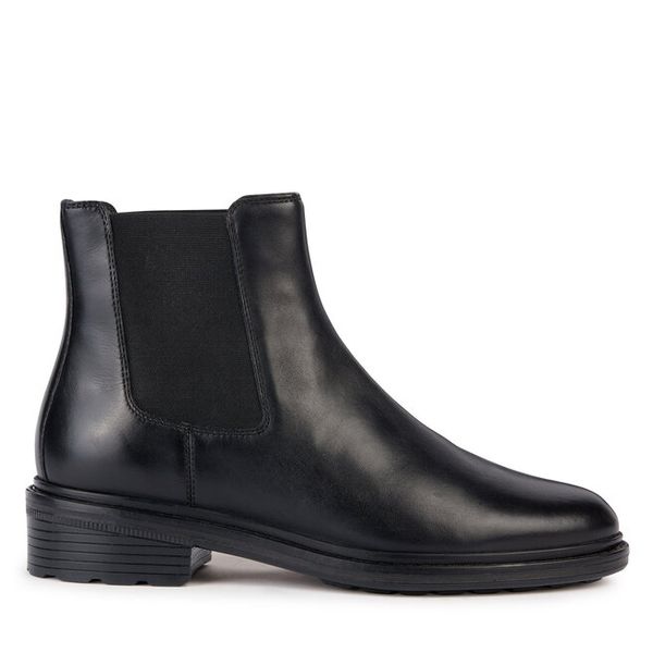 Sztyblety Geox. Czarne botki Geox, bez wzorów, bez obcasa, na płaskiej podeszwie, bez zapięcia. Za 579.99 zł.