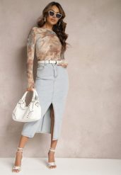 Jasnoniebieska Jeansowa Spódnica Bawełniana Midi z Rozcięciem Urbiana. Niebieskie spódnice Renee, l, bez wzorów, z bawełny, eleganckie, maxi. W wyprzedaży za 127.99 zł.
