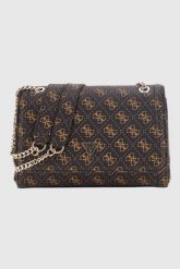 GUESS Brązowa damska kopertówka Noelle II. Brązowe kopertówki Guess, z aplikacjami, ze skóry ekologicznej, bez dodatków. W wyprzedaży za 459.99 zł.