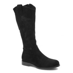 Czarne Kozaki S.Barski Eleganckie Obuwie Damskie. Czarne kozaki S.BARSKI, bez wzorów, z materiału, eleganckie, przed kolano, bez obcasa, bez zapięcia. Za 169.00 zł.