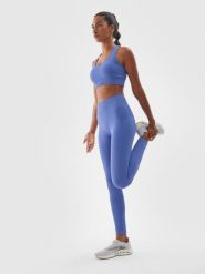 4F Legginsy treningowe bezszwowe z wysokim stanem damskie - granatowe M/L. Niebieskie legginsy 4f, l, bez wzorów, z dzianiny, z podwyższonym stanem, na fitness i siłownię. W wyprzedaży za 79.99 zł.