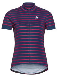 Odlo Koszulka kolarska "Essential" w kolorze różowo-granatowym rozmiar: XS. Niebieskie t-shirty sportowe ODLO, s, bez wzorów, z materiału, bez ramiączek, rowerowe. Za 97.28 zł.