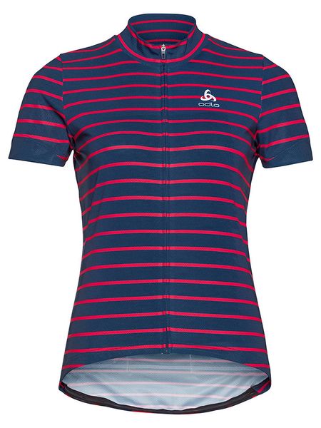 Odlo Koszulka kolarska "Essential" w kolorze różowo-granatowym rozmiar: XS. Niebieskie t-shirty sportowe ODLO, s, bez wzorów, z materiału, bez ramiączek, rowerowe. Za 87.81 zł.