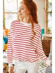 Olalook Bluza w kolorze biało-czerwonym rozmiar: L. Białe bluzy Olalook, l, bez wzorów, bez ramiączek, bez kaptura. Za 56.99 zł.