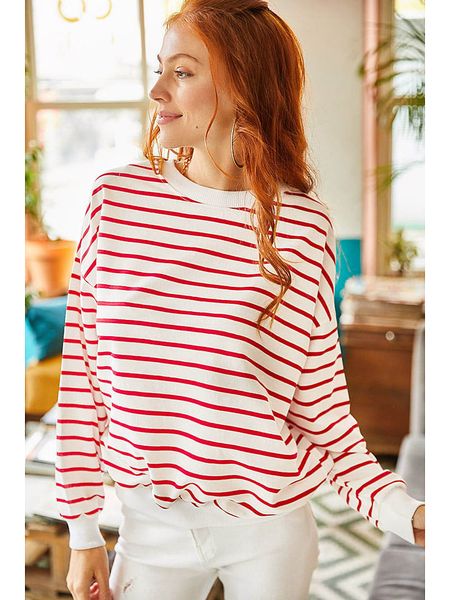 Olalook Bluza w kolorze biało-czerwonym rozmiar: L. Białe bluzy Olalook, l, bez wzorów, bez ramiączek, bez kaptura. Za 56.99 zł.