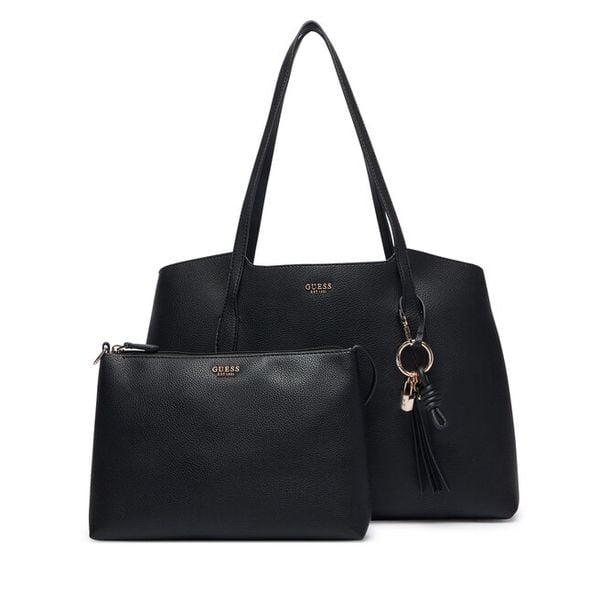 Torebka Guess. Czarne shopper bag Guess, z aplikacjami, bez dodatków. Za 634.99 zł.