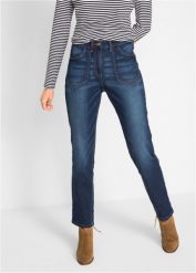 Dżinsy ze stretchem Straight, High Waist. Niebieskie jeansy bonprix, bez wzorów, z jeansu, z podwyższonym stanem. Za 147.99 zł.