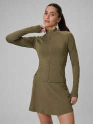4F Bluza treningowa slim szybkoschnąca damska - oliwkowa M. Brązowe bluzy bez kaptura 4f, m, bez wzorów, ze skóry, bez kaptura, na fitness i siłownię. Za 179.99 zł.