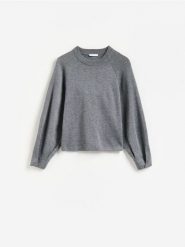 Sweter z raglanowymi rękawami - ciemnoszary. Szare swetry Reserved, l, bez wzorów, z dzianiny, bez ramiączek. Za 129.99 zł.