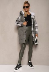 Ciemnozielone Legginsy z Imitacji Skóry High Waist z Polarem Selabra. Zielone legginsy Renee, bez wzorów, z jeansu. Za 34.99 zł.