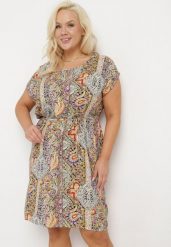 Szaro-Beżowa Wiskozowa Sukienka w Stylu Boho o Pudełkowym Kroju z Materiałowym Paskiem Neteri. Szare sukienki Born2be, na co dzień, xl, bez wzorów, z materiału, boho, bez kołnierzyka, bez ramiączek, midi. Za 59.99 zł.