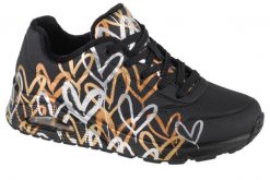 Buty do chodzenia sneakersy damskie Skechers Uno-Metallic Love. Czarne buty treningowe Skechers, bez wzorów, z materiału, przed kostkę, bez zapięcia, trekkingowe. Za 359.99 zł.
