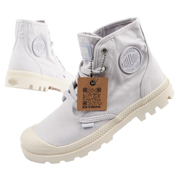 Buty za kostkę sportowe damskie Palladium Pampa Hi. Fioletowe buty sportowe lifestyle Palladium, bez wzorów, z jeansu, sportowe, za kostkę, bez zapięcia. Za 239.00 zł.