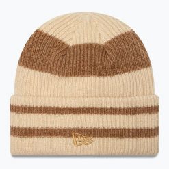 Czapka zimowa damska New Era Stripe Cuff Knit Beanie. Brązowe czapki zimowe New Era, bez wzorów. Za 139.99 zł.