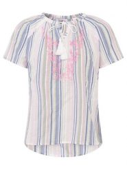 Zwillingsherz Bluzka "Summer Stripes" w kolorze zielono-jasnoróżowo-błękitnym rozmiar: L/XL. Niebieskie bluzki Zwillingsherz, l, z aplikacjami, z bawełny, bez kołnierzyka, bez ramiączek. Za 104.99 zł.