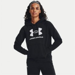 Bluza z kapturem damska Under Armour Rival Fleece Big Logo Hoody. Czarne bluzy Under Armour, xs, bez wzorów, sportowe, bez ramiączek, z kapturem. Za 159.99 zł.