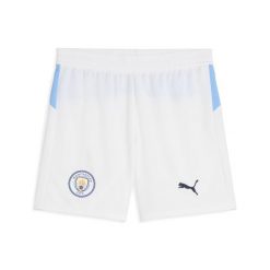 Młodzieżowe szorty Manchester City 25/26 PUMA White Team Light Blue. Biała szorty Puma, bez wzorów, młodzieżowe. Za 179.00 zł.