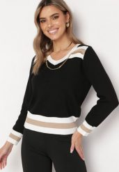 Czarny Sweter ze Ściągaczami i Ozdobnym Metalowym Łańcuszkiem przy Dekolcie Larti. Czarne swetry Born2be, bez wzorów, z jeansu, eleganckie, bez ramiączek. W wyprzedaży za 55.24 zł.