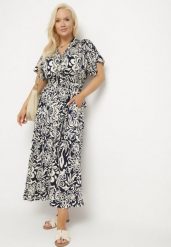 Granatowa Sukienka Wiskozowa w Kwiaty Rozkloszowana Efrisa. Niebieskie sukienki Born2be, na co dzień, xl, bez wzorów, z wiskozy, eleganckie, bez kołnierzyka, bez ramiączek, maxi, rozkloszowane. W wyprzedaży za 76.49 zł.