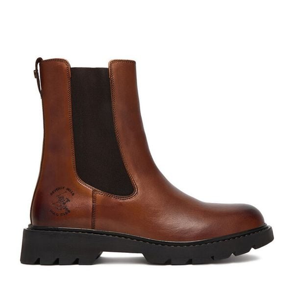 Sztyblety Beverly Hills Polo Club. Brązowe botki Beverly Hills Polo Club, bez wzorów, bez obcasa, na płaskiej podeszwie, bez zapięcia. Za 429.99 zł.