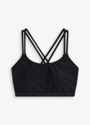 Biustonosz bikini bustier ze skrzyżowanymi ramiączkami. Czarne bikini bonprix, bez wzorów. Za 77.99 zł.