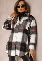 Czarno-Biała Koszula w Kratę Mermo. Czarne koszule Renee, bez wzorów, z jeansu, eleganckie, bez kołnierzyka, bez ramiączek. W wyprzedaży za 119.99 zł.