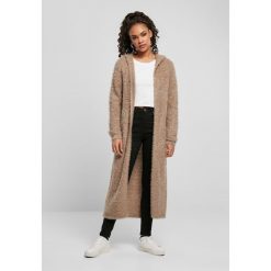Damski długi kardigan Urban Classics hooded feather. Brązowe swetry Urban Classics, s, bez wzorów, z dzianiny, bez ramiączek. Za 206.95 zł.