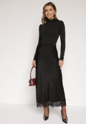 Czarna Satynowa Spódnica z Wiskozy Ozdobiona Koronką Fedare. Czarne spódnice Born2be, na co dzień, uniwersalny, bez wzorów, z jeansu, eleganckie, maxi. Za 119.99 zł.