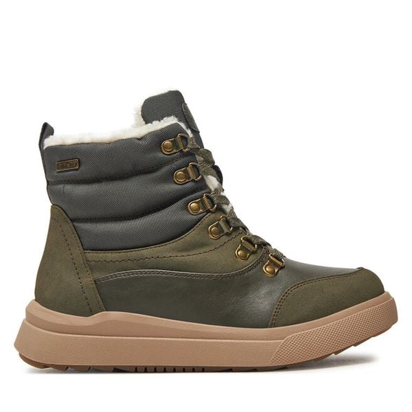 Trzewiki Jana. Zielone botki JANA, bez wzorów, bez obcasa, na płaskiej podeszwie, bez zapięcia. Za 219.99 zł.