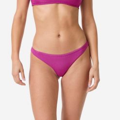 Dół kostiumu kąpielowego damski Decathlon Lulu Folk. Fioletowe bikini Decathlon, bez wzorów, z elastanu, sportowe. Za 49.99 zł.