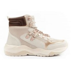 Buty Lee Cooper LCJ-24-03-3047L beżowy. Brązowe buty treningowe na zimę, bez wzorów, z polaru, przed kolano, bez zapięcia, trekkingowe. Za 466.73 zł.