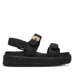 Sandały Steve Madden. Czarne sandały Steve Madden, bez wzorów, bez obcasa, na płaskiej podeszwie, bez zapięcia. Za 559.99 zł.