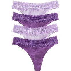 Stringi z koronką (4 pary) bonprix lila - bez. Stringi marki KALENJI. Za 39.96 zł.