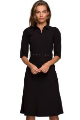 Elegancka sukienka koszulowa z kołnierzykiem i paskiem w talii czarna. Czarne sukienki Stylove, do pracy, m, bez wzorów, biznesowe, bez kołnierzyka, bez ramiączek, koszulowe. Za 329.00 zł.