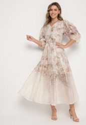 Beżowa Wiskozowa Sukienka o Rozkloszowanym Kroju w Kwiaty Redameira. Brązowe sukienki Born2be, na co dzień, m, bez wzorów, z wiskozy, eleganckie, bez kołnierzyka, bez ramiączek, maxi, rozkloszowane. W wyprzedaży za 195.99 zł.