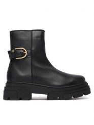 Tommy Hilfiger Botki Leather Chunky Th Buckled Boot FW0FW09549 Czarny. Czarne botki Tommy Hilfiger, bez wzorów, ze skóry, bez obcasa, na płaskiej podeszwie, bez zapięcia. Za 749.99 zł.