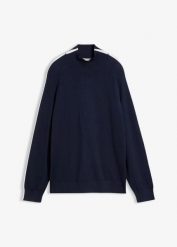 Cienki sweter z kontrastowymi detalami, z mieszanki wiskozy. Niebieskie swetry bonprix, bez wzorów, z wiskozy, bez ramiączek. Za 109.99 zł.