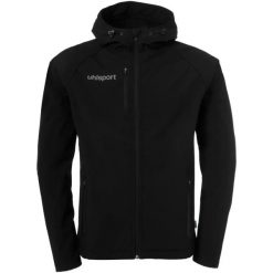 Kurtka softshell Uhlsport Essential. Czarne kurtki Uhlsport, bez wzorów, z materiału, sportowe, bez kaptura. Za 371.00 zł.