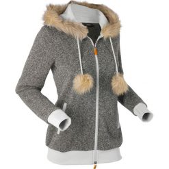 Bluza dzianinowa z polaru, długi rękaw bonprix szary melanż. Bluzy z kapturem bonprix. Za 79.99 zł.