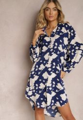 Granatowo-Biała Sukienka o Koszulowym Fasonie Midi Iridesse. Niebieskie sukienki Renee, l, bez wzorów, bez kołnierzyka, plus size, bez ramiączek, midi, koszulowe. W wyprzedaży za 83.99 zł.