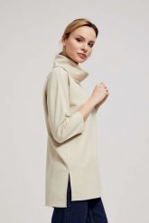 Bluza z szerokim golfem piaskowa. Bluzy MOODO, l, bez wzorów, z bawełny, bez kaptura, na golfa. W wyprzedaży za 59.99 zł.