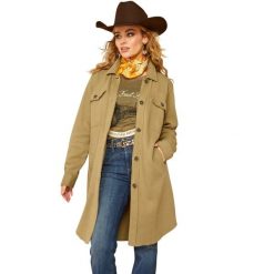 Damski płaszcz jeździecki Ariat Vagabond Duster. Zielone płaszcze Ariat, l, bez wzorów, z tkaniny, eleganckie, bez kaptura. Za 488.95 zł.