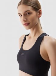 4F Biustonosz treningowy z niskim wsparciem damski - czarny XS. Czarne biustonosze sportowe 4f, bez wzorów, z dzianiny, na fitness i siłownię. W wyprzedaży za 49.99 zł.