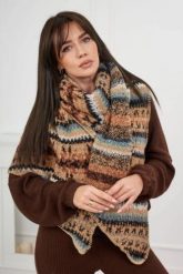 6072 Szal damski camelowy + czarny. Czarne szaliki i kominy Kesi Włoski, z aplikacjami, z materiału, biznesowe. Za 150.97 zł.