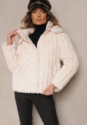 Beżowa Pikowana Kurtka z Odpinanym Kapturem Ozdobiona Futerkiem Laveeti. Brązowe kurtki Renee, na jesień, m, bez wzorów, z jeansu, eleganckie. W wyprzedaży za 115.49 zł.
